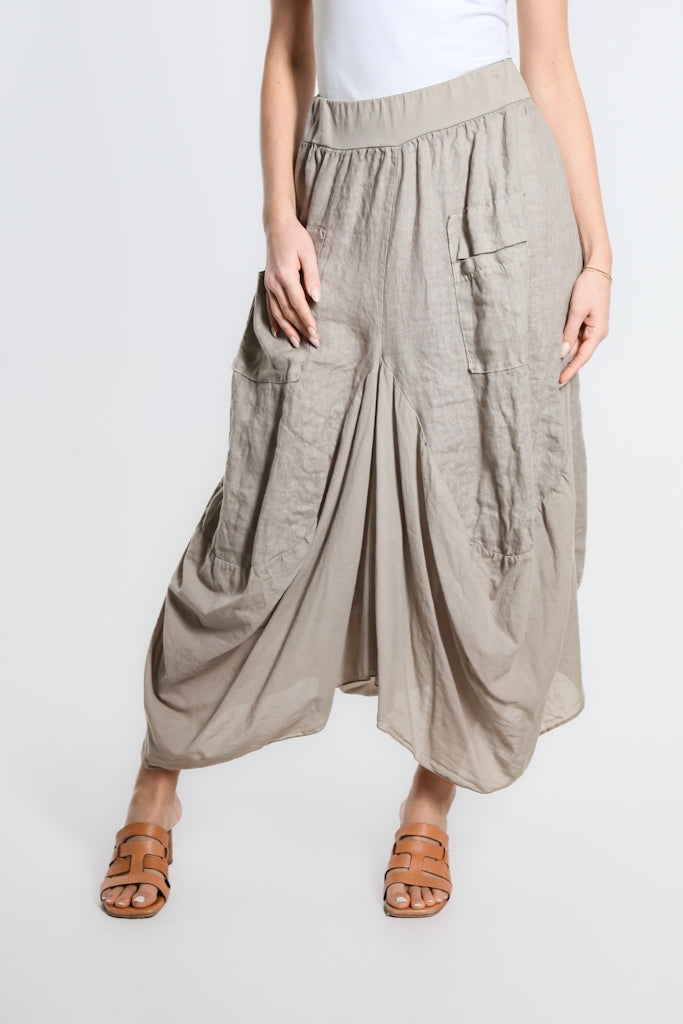 Cotton/Linen Bunched Pocket Skirt