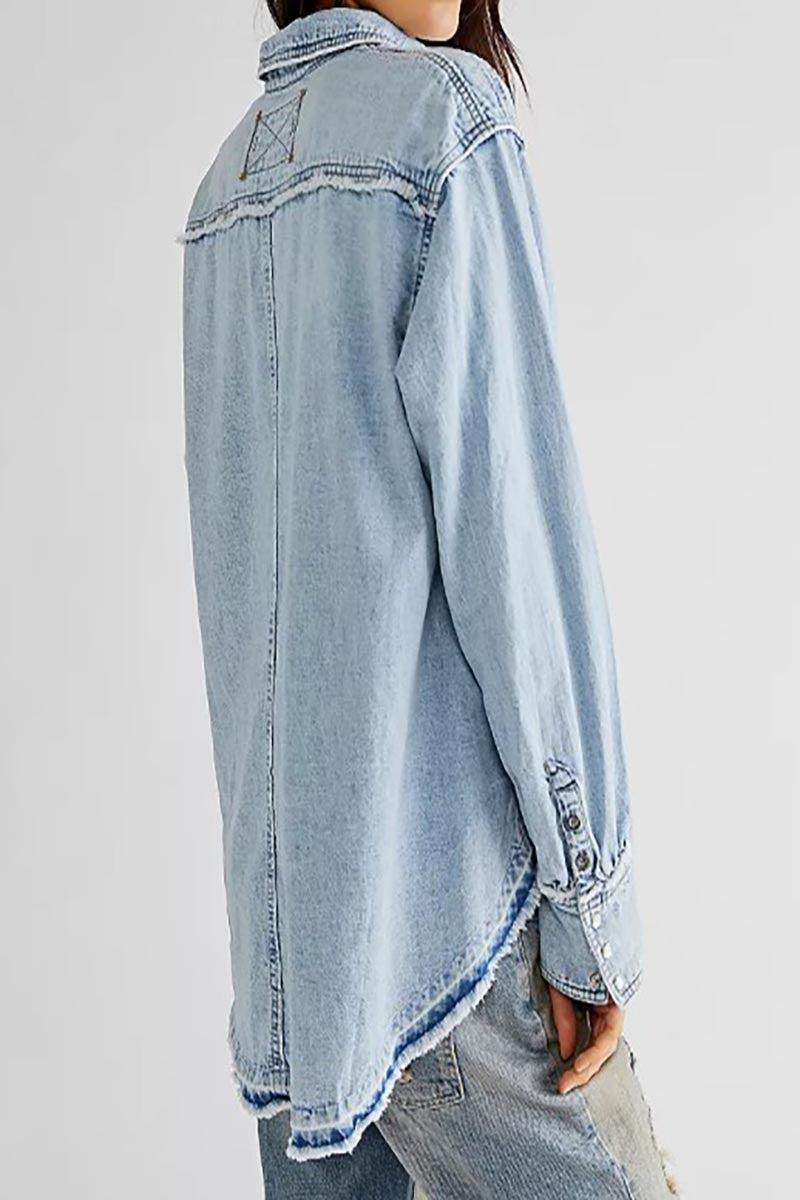 Button Down Ruffle Denim Top