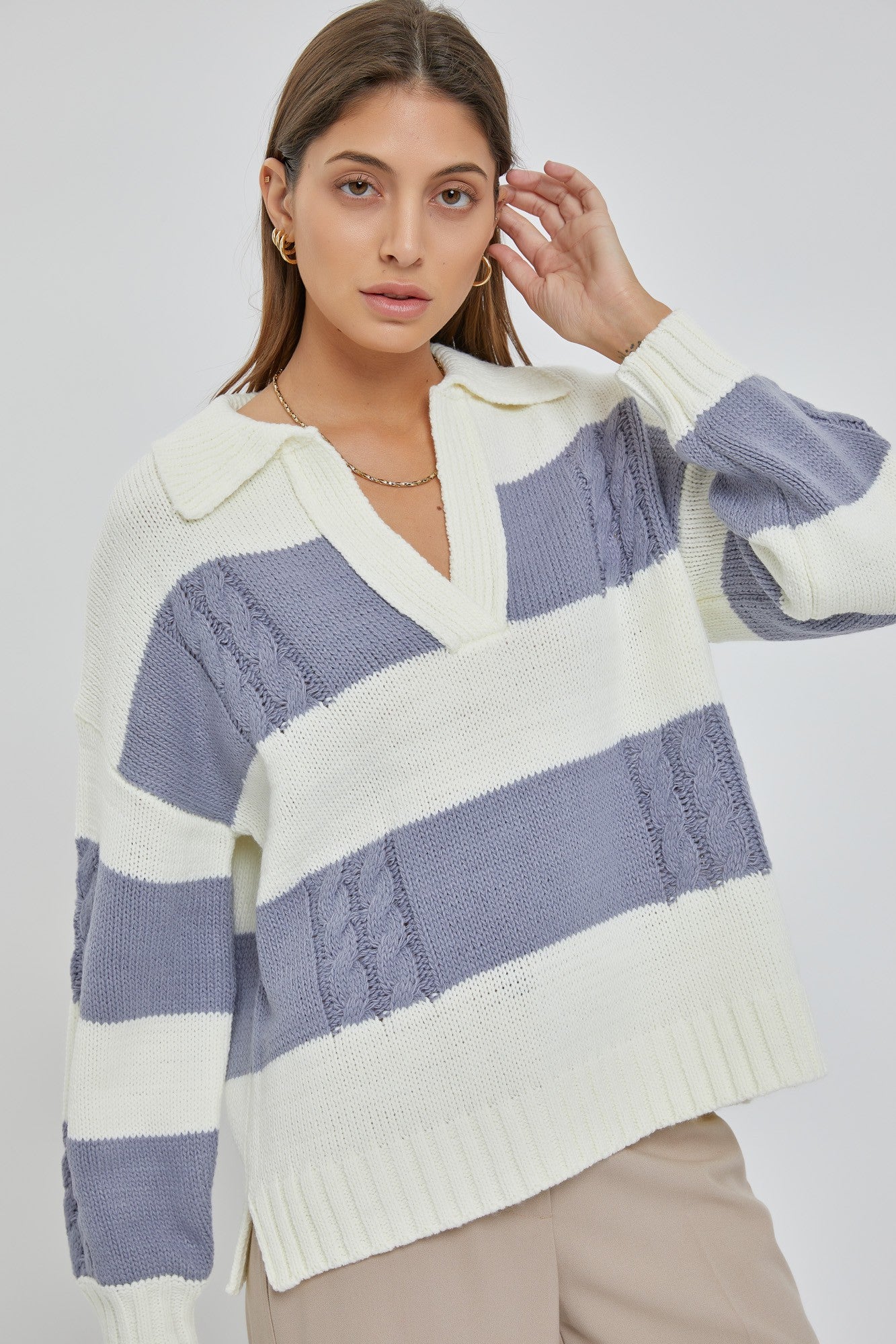 Striped Cable Knit Sweater – Golden Galleon