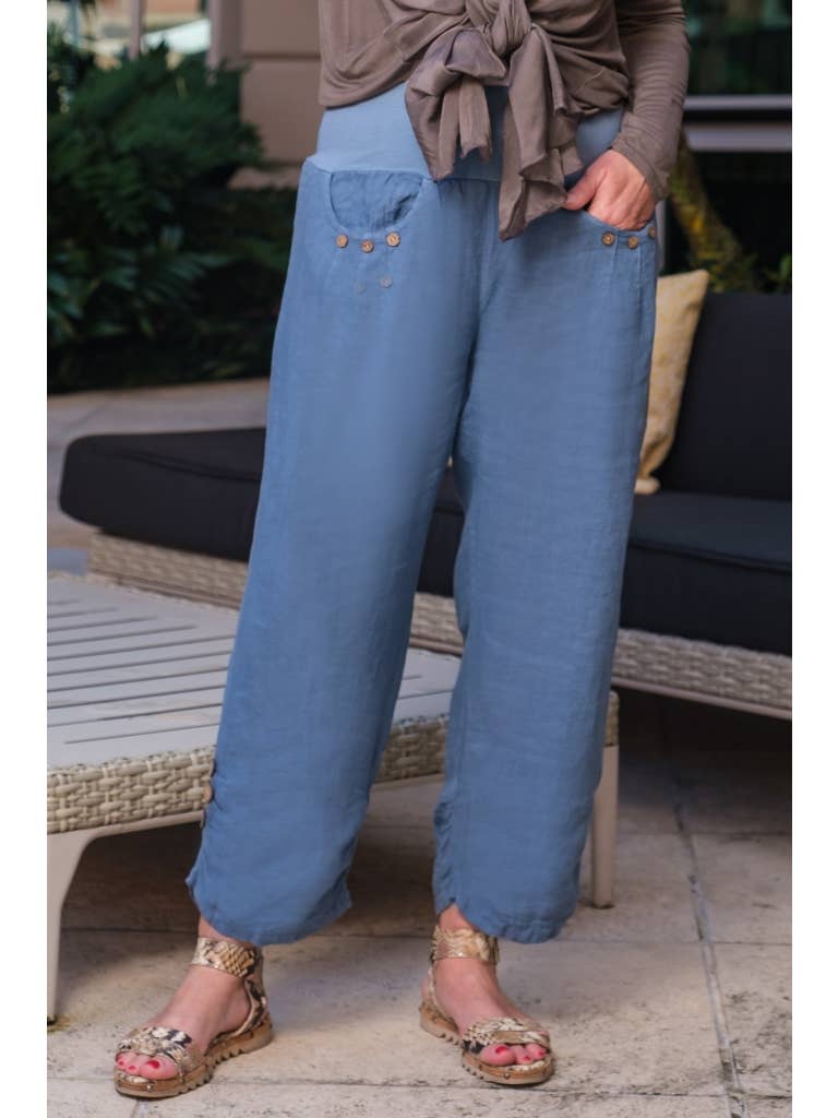 Georgia Side Ruche Linen Pant