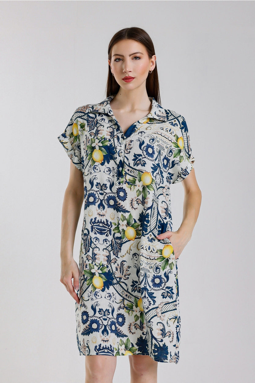 Amalfi Blanche Short Sleeve Linen Dress