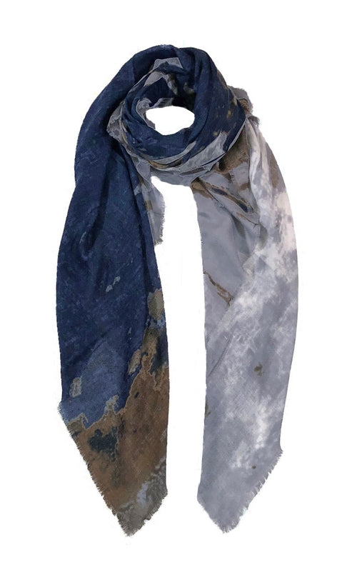 Tissue Print Scarf - Ocean/Gold