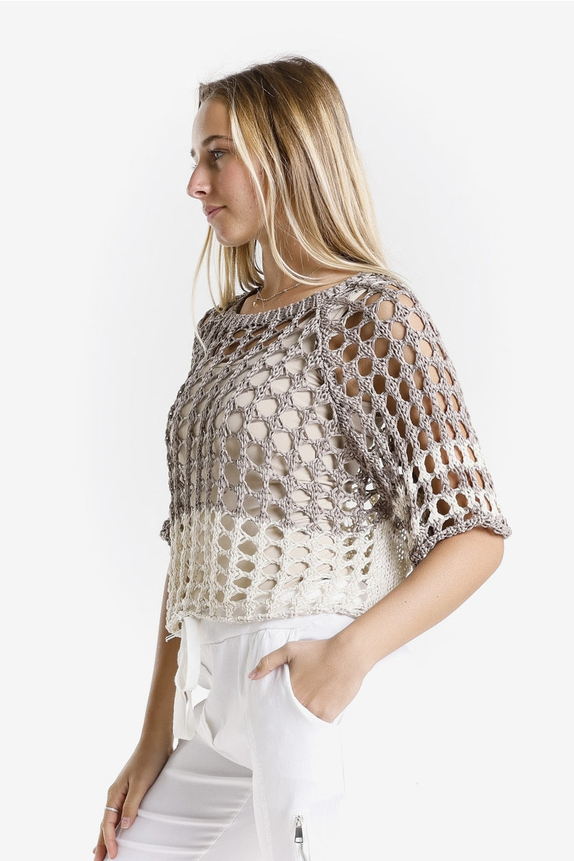 Banded Ballet Sleeve Two-Tone Knit Sweater
