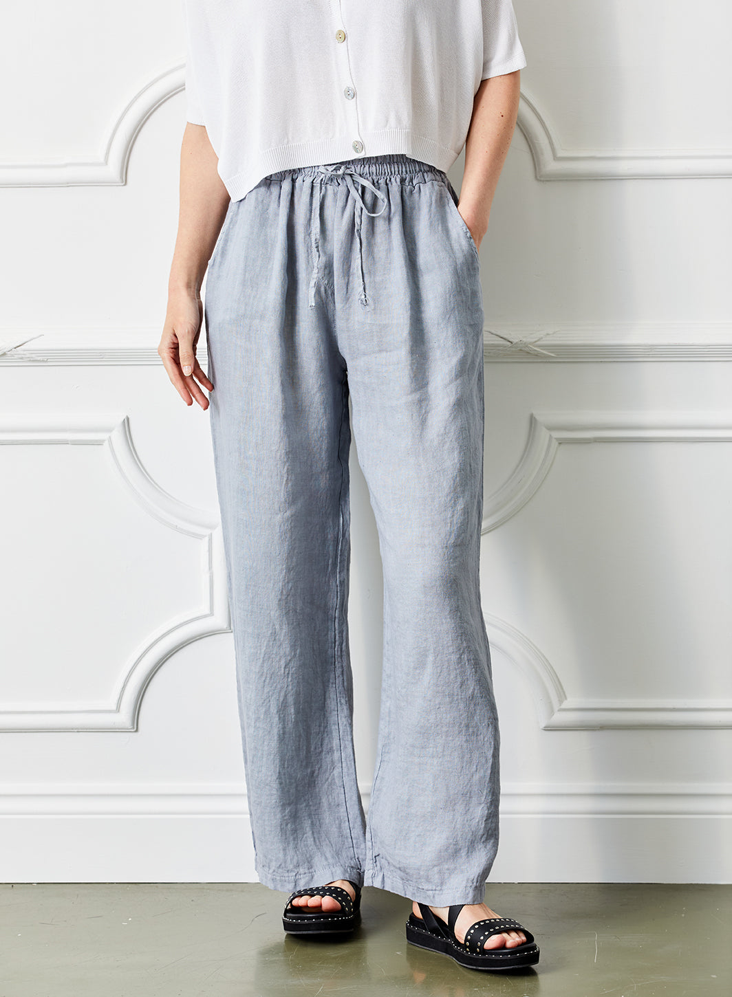 Drawstring Linen Palazzo Pant