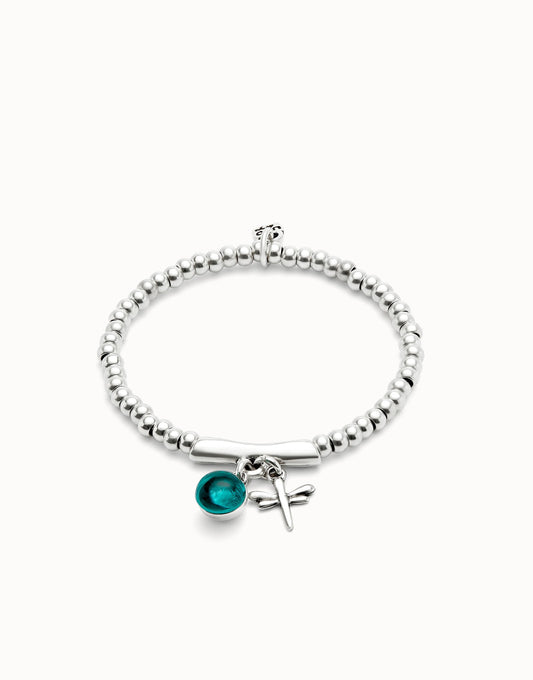 UNOde50 Beaded stretch bracelet with a murano glass and a dragonly