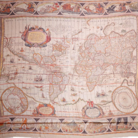 Vintage Artisan Scarf - World Map