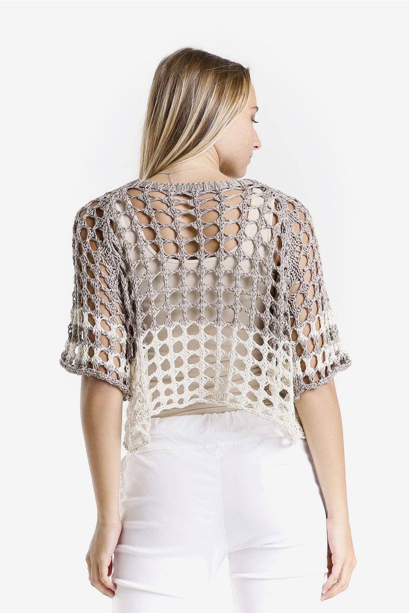 Doris Banded Ballet Sleeve 2-Tone Knit Sweater
