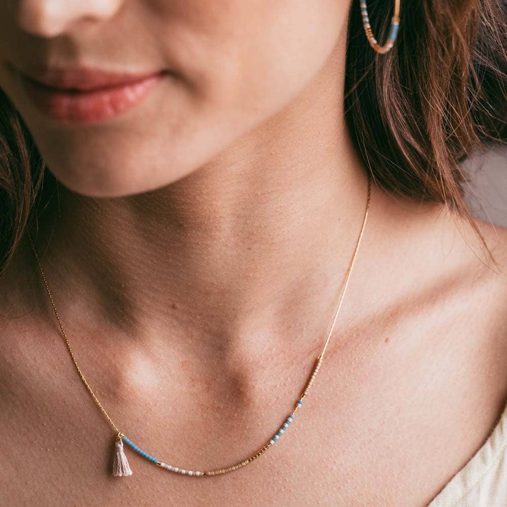 Amano Japanese Seed Bead Necklace - Sky