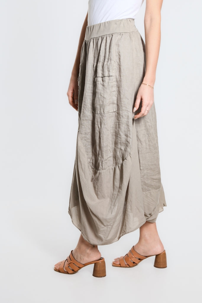 Cotton/Linen Bunched Pocket Skirt