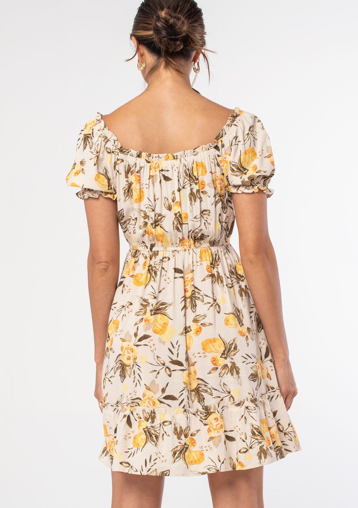 Ruffled Off Shoulder Button Front Mini Dress