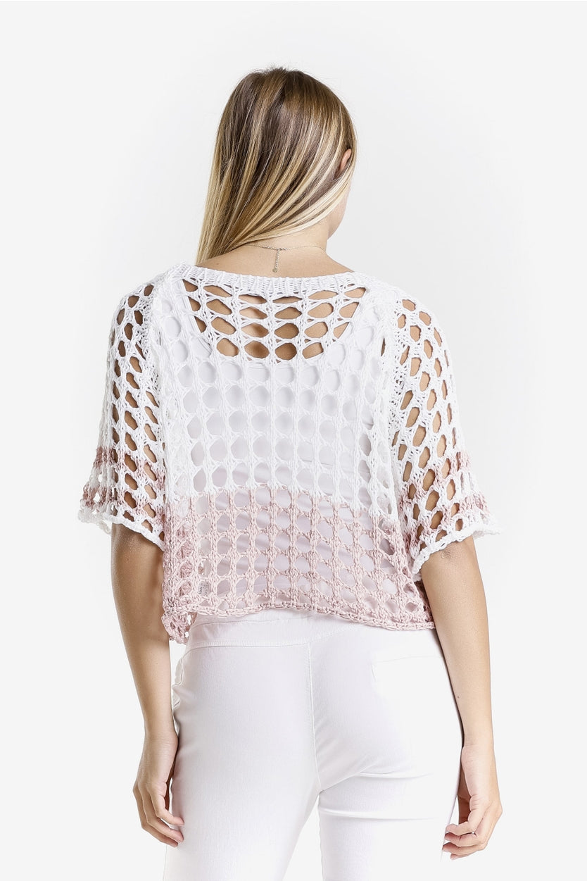 Tina BQ906B Doris Banded Ballet Sleeve 2 Tone Knit Sweater