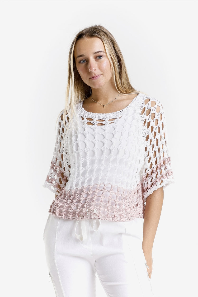 Banded Ballet Sleeve Two-Tone Knit Sweater