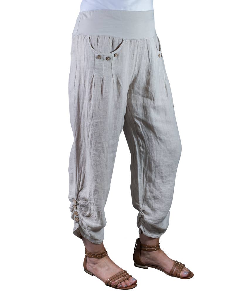 Georgia Side Ruche Linen Pant