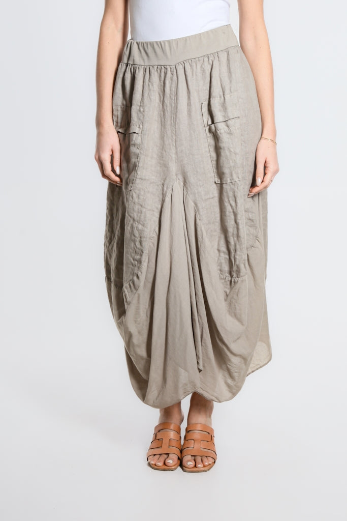 Cotton/Linen Bunched Pocket Skirt