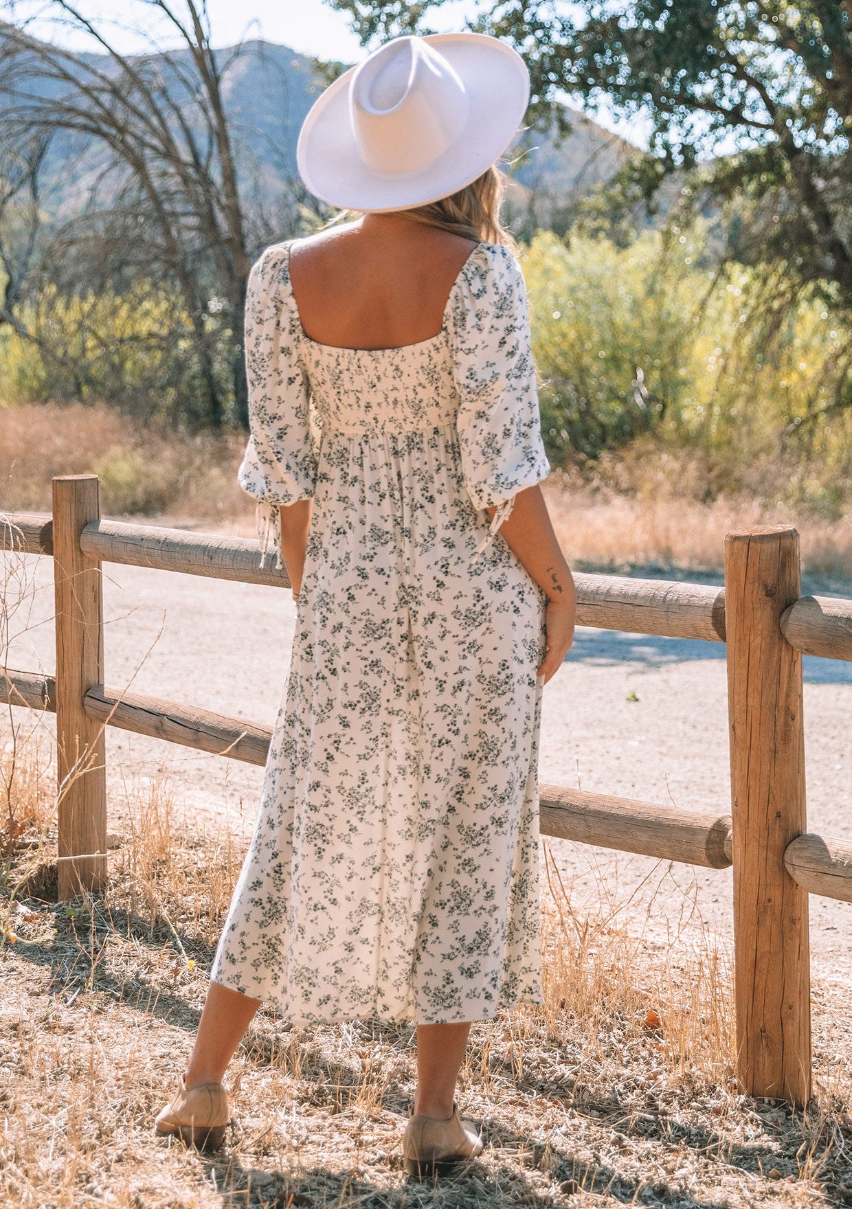 Floral Square Neck Smocked Empire Waist Midi Dress