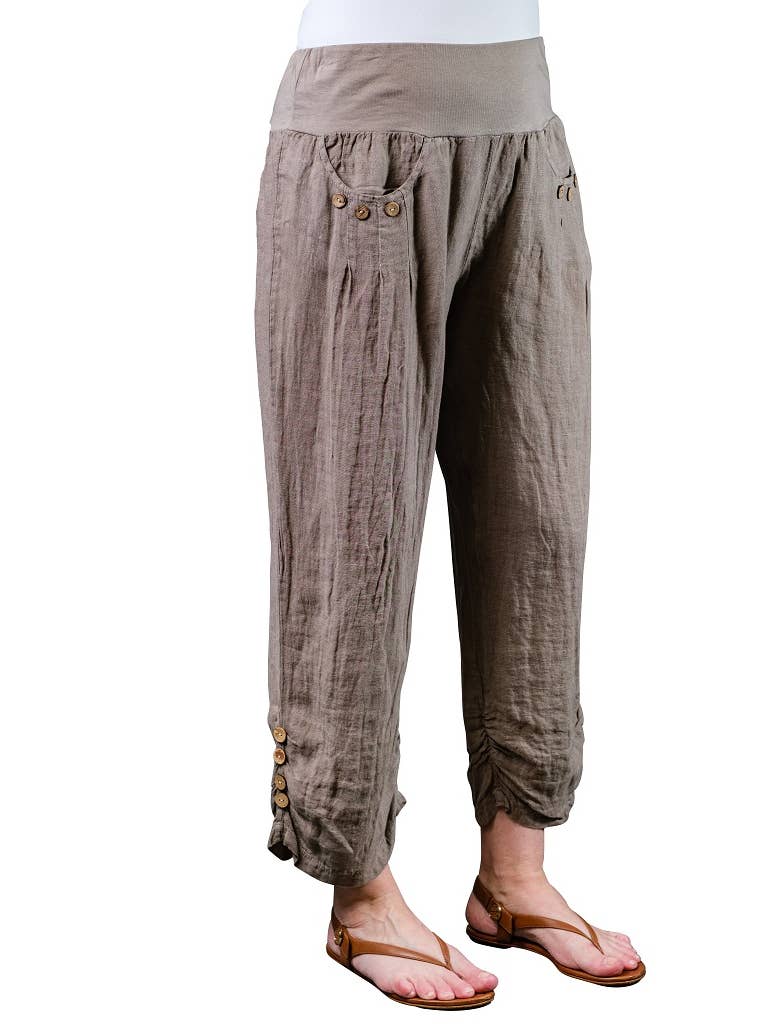 Georgia Side Ruche Linen Pant