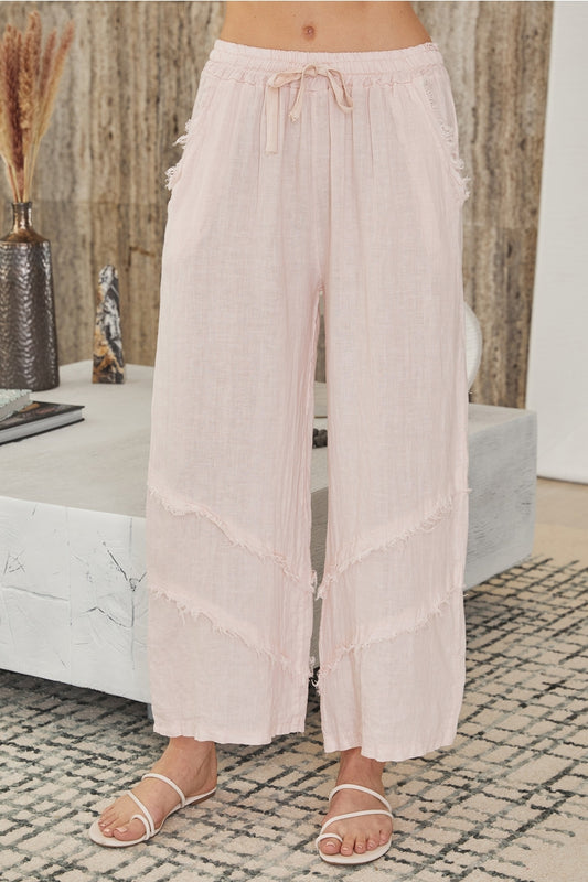 Italian Linen Frill Trim Palazzo Pants