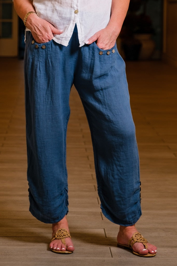Georgia Side Ruche Linen Pant