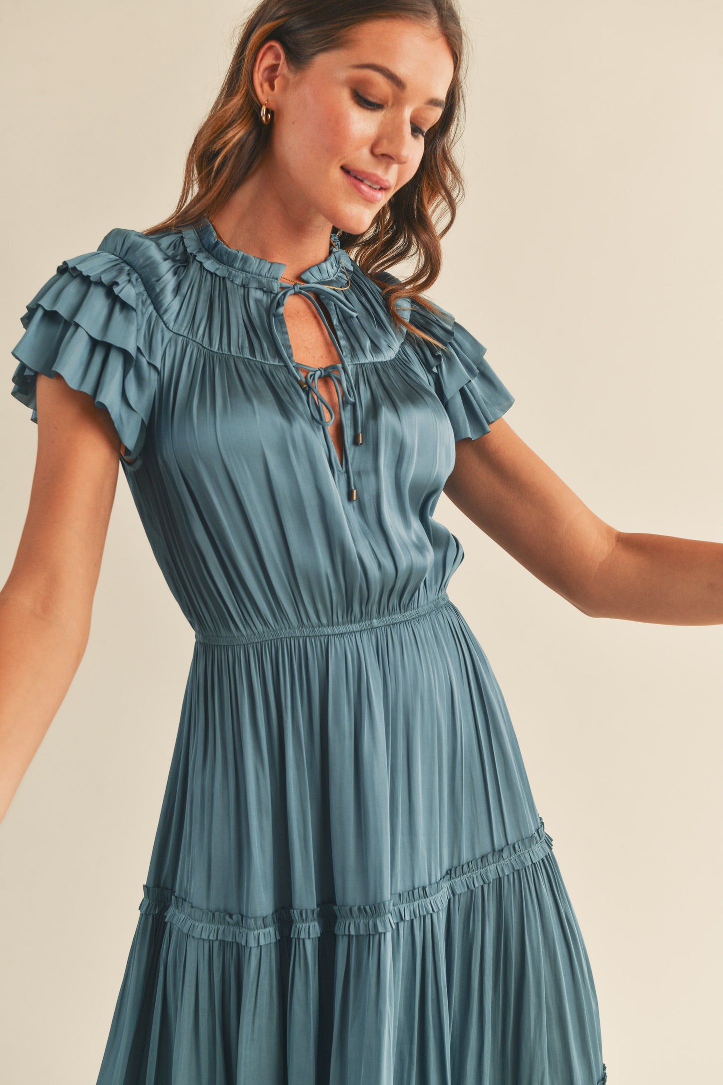 Long Short Sleeve Ruffle Dress