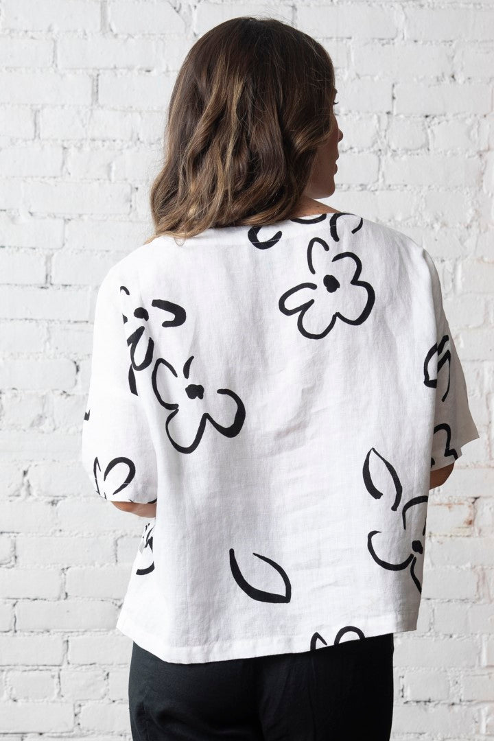 Linen Print Pullover Top