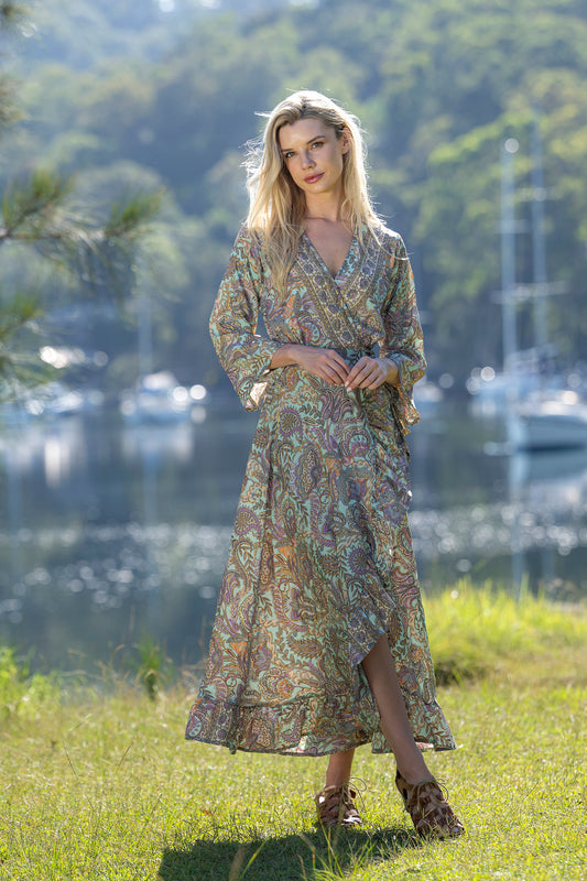 Cienna Long Sleeve Maxi Wrap Dress - Yasmin