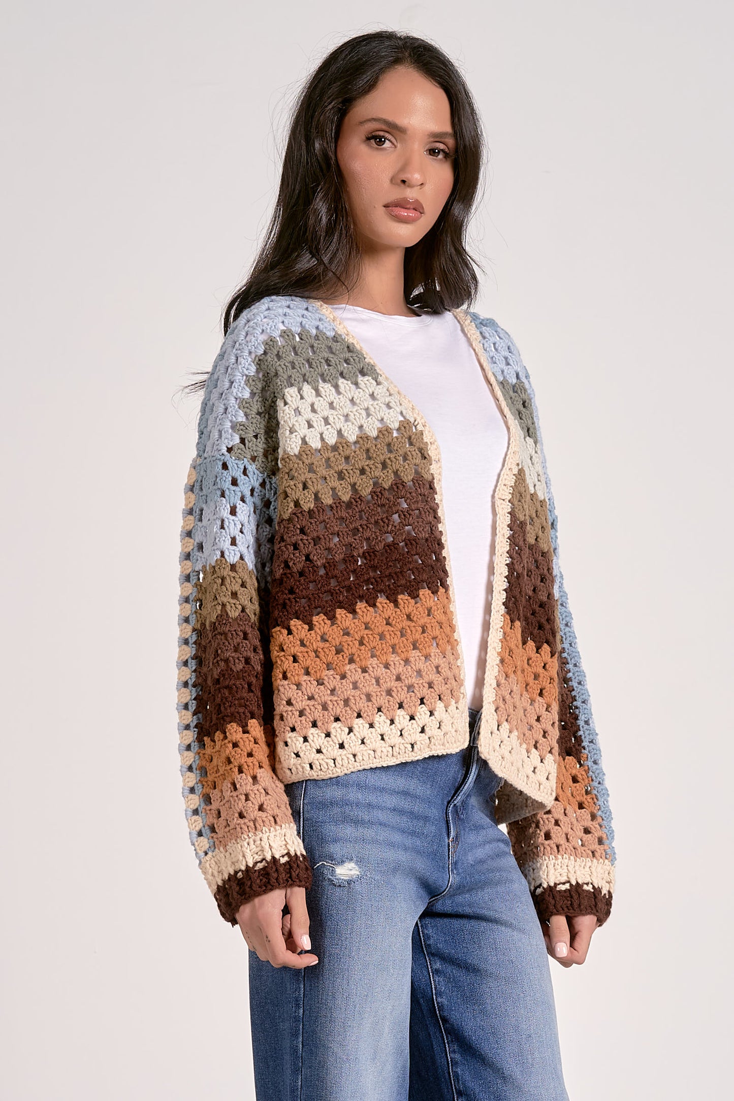 Crochet Stripe Cardigan Sweater