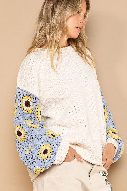 Square pattern sleeves pullover sweater