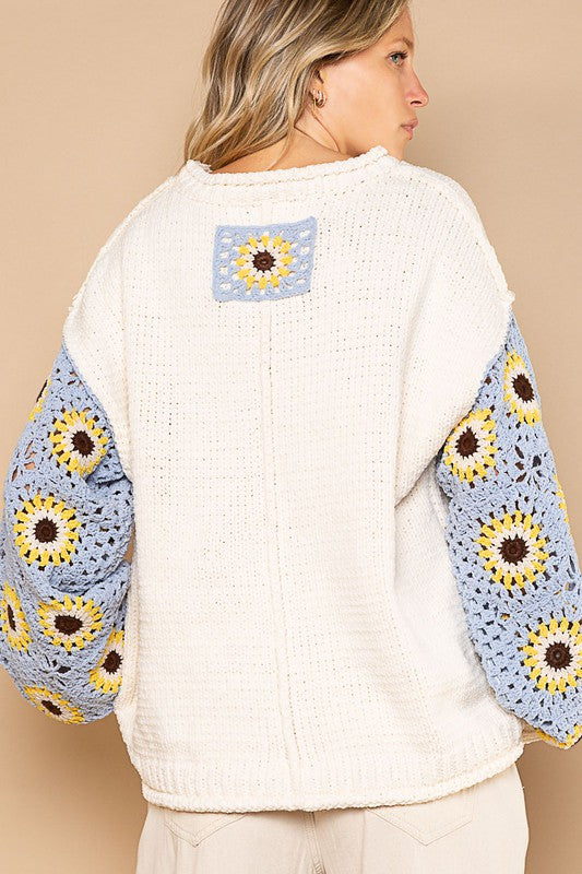 Square pattern sleeves pullover sweater