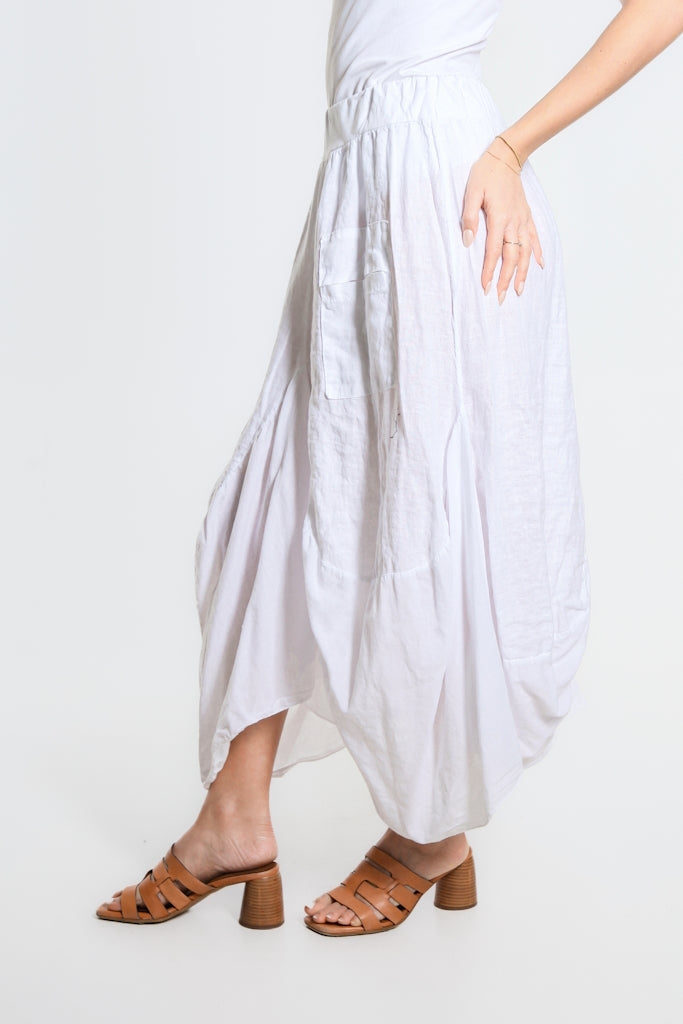 Cotton/Linen Bunched Pocket Skirt