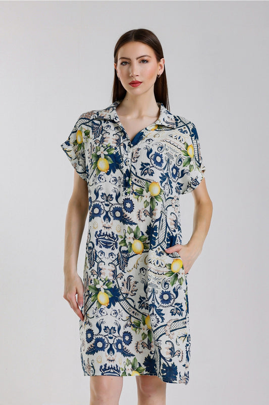 Amalfi Blanche Short Sleeve Linen Dress