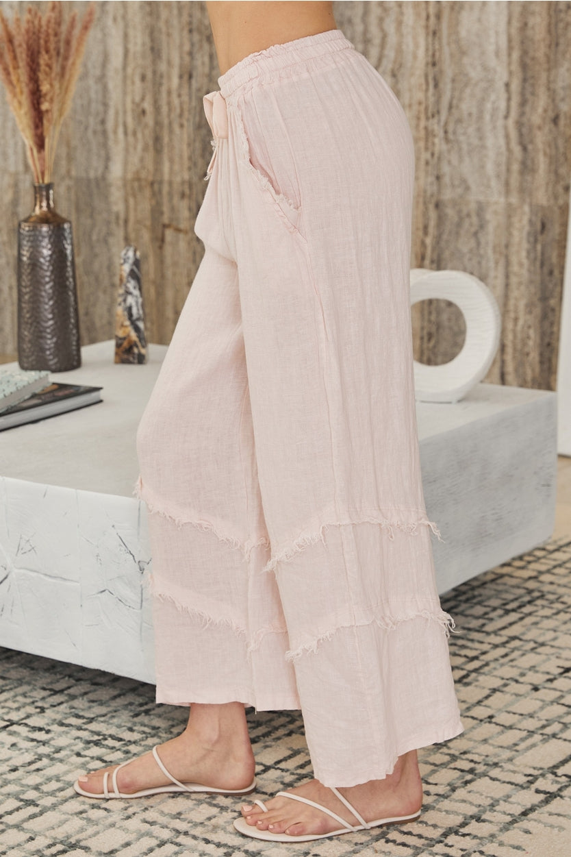 Italian Linen Frill Trim Palazzo Pants