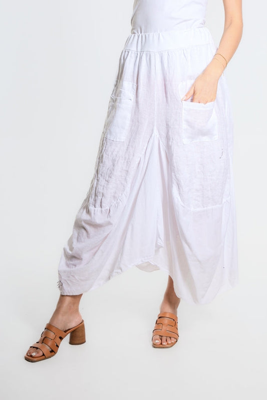 Cotton/Linen Bunched Pocket Skirt