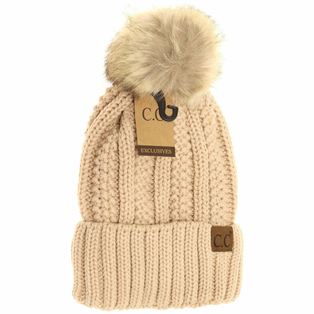 CC Beanie Fuzzy Lined Fur Pom Beanie