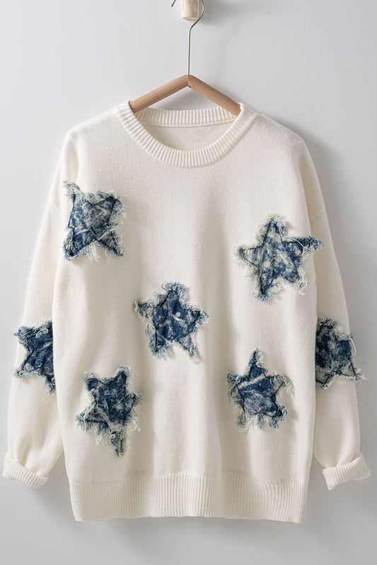 Distressed Star Crewneck Sweater