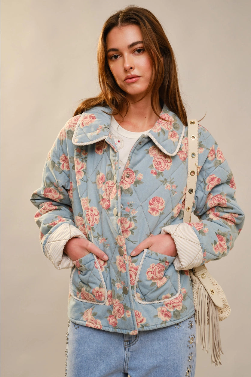 Flower Print Quilted Jacket