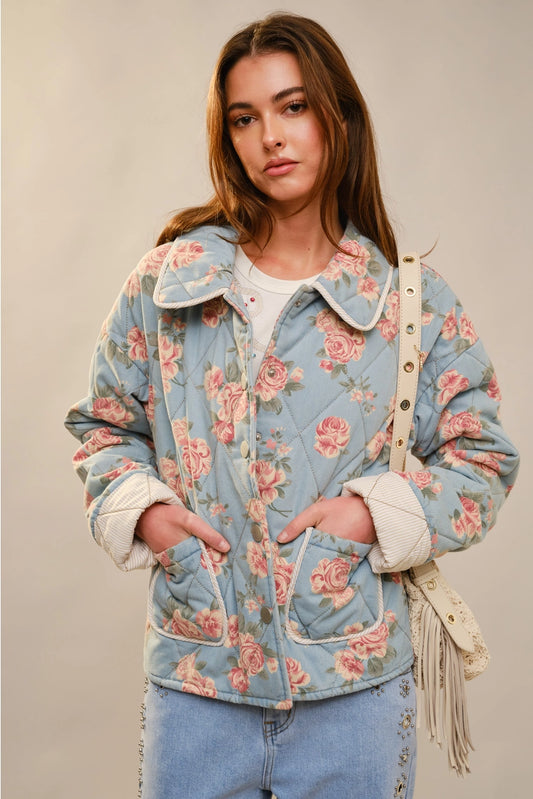 Flower Print Quilted Jacket