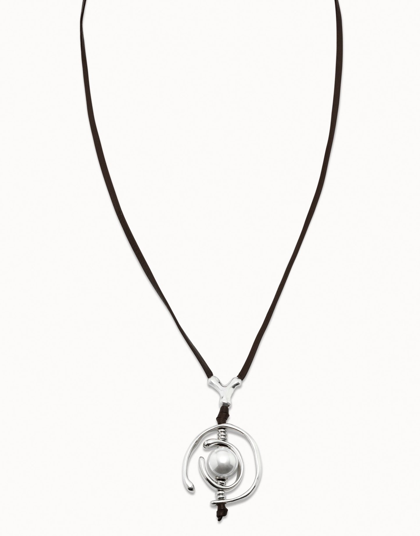 Uno de 50 Sterling silver-plated leather necklace with pearl