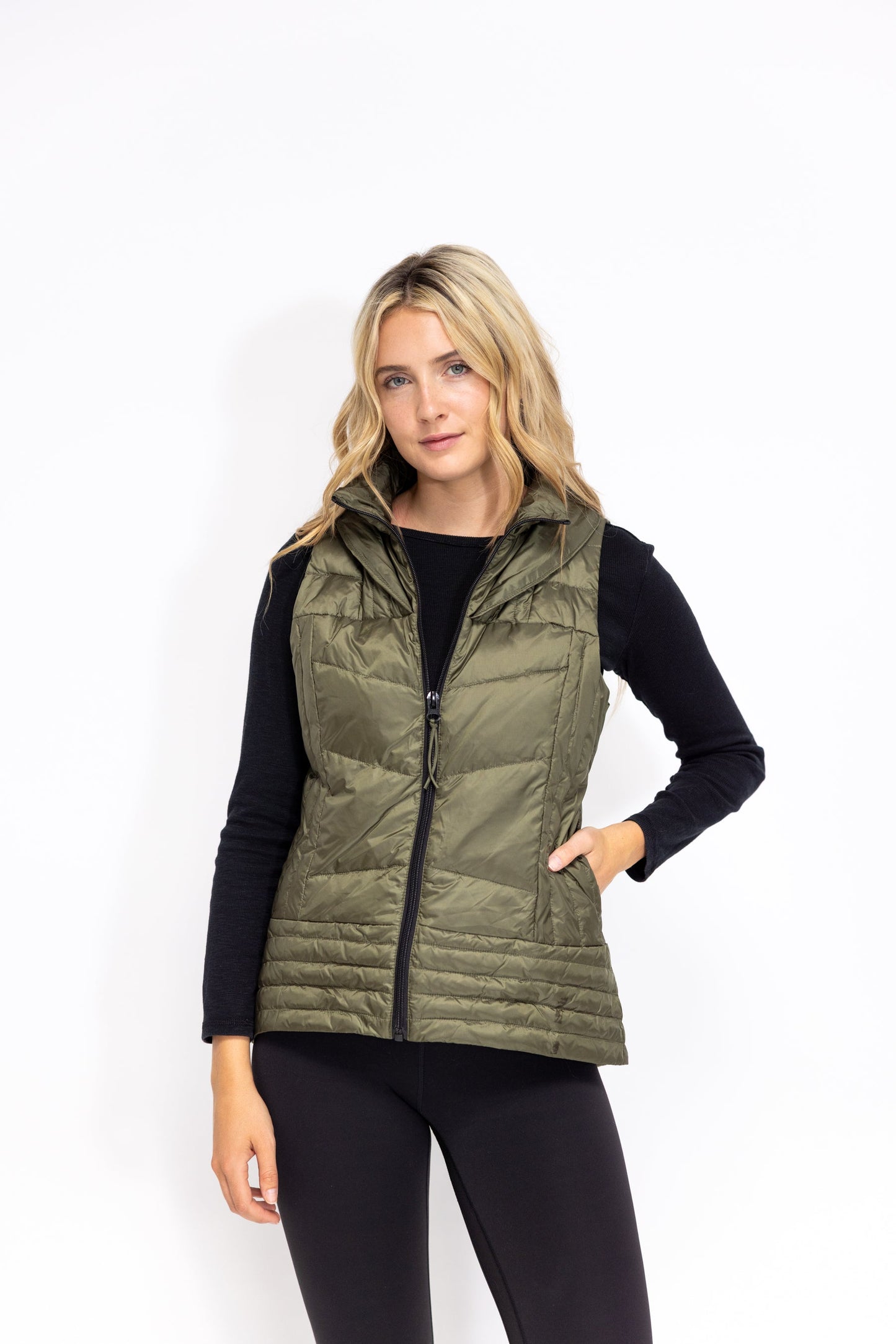 Metallic Quilted Vest - Army Green