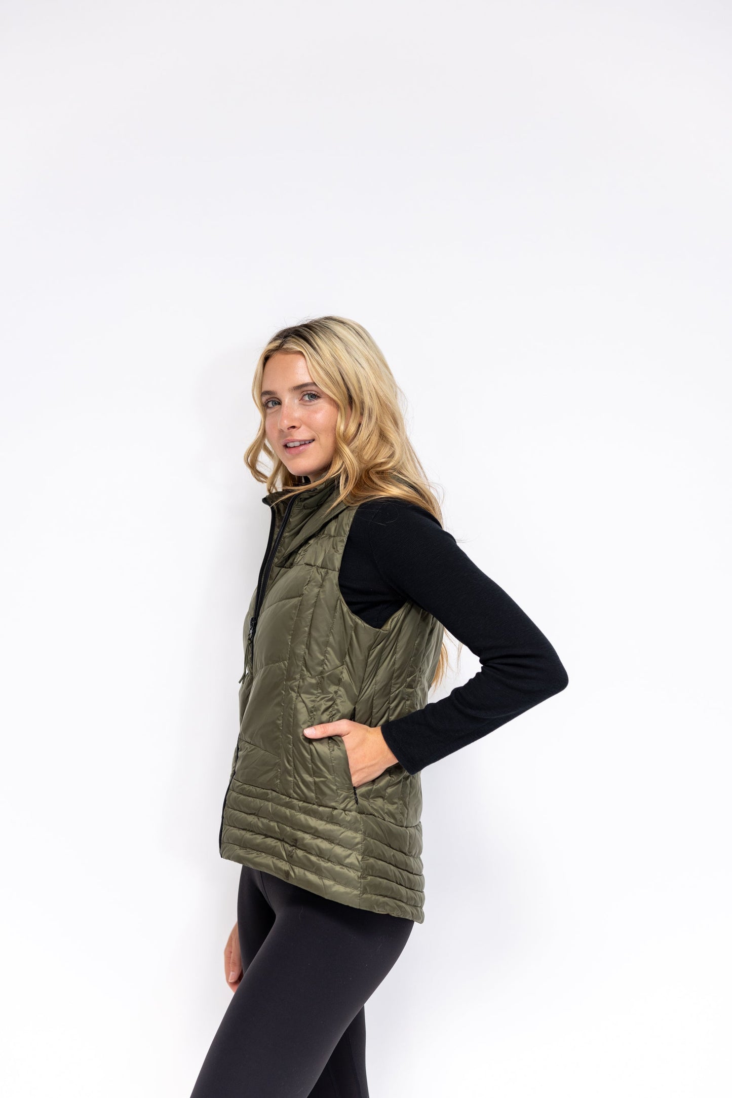 Metallic Quilted Vest - Army Green