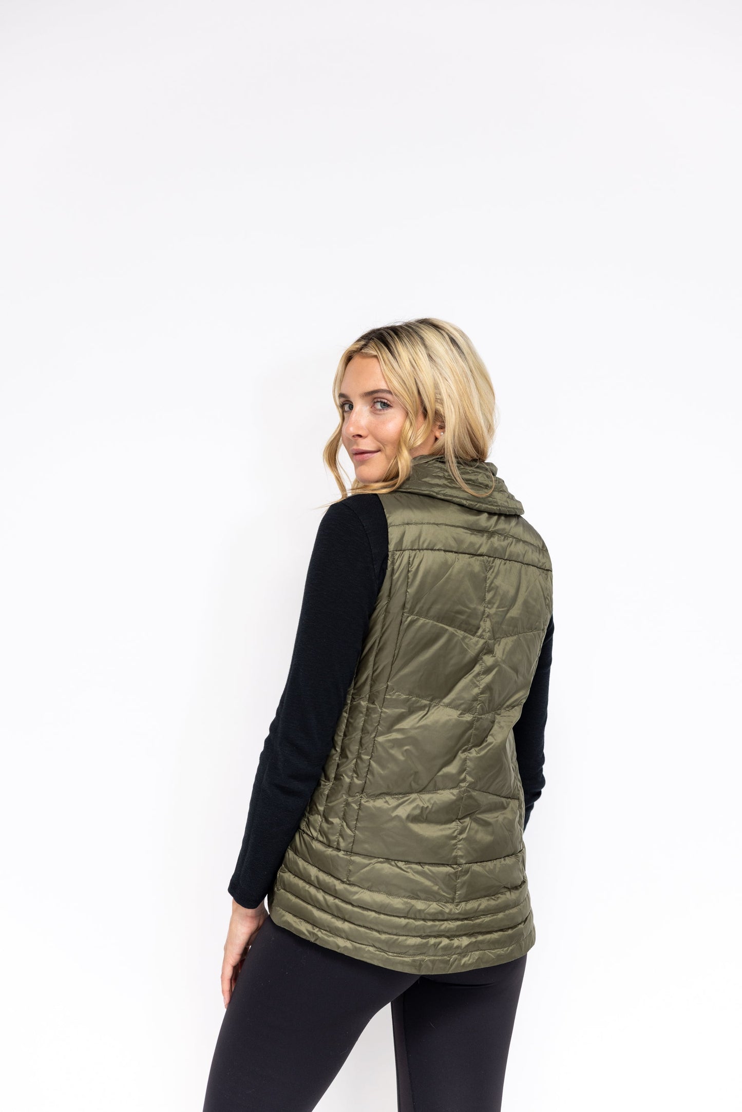 Metallic Quilted Vest - Army Green