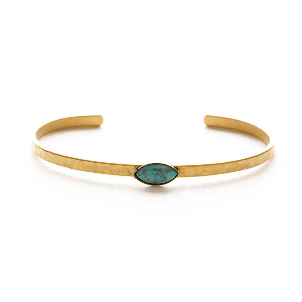 Navette Hammered Cuff - Turquoise Howlite