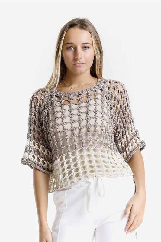Banded Ballet Sleeve Two-Tone Knit Sweater