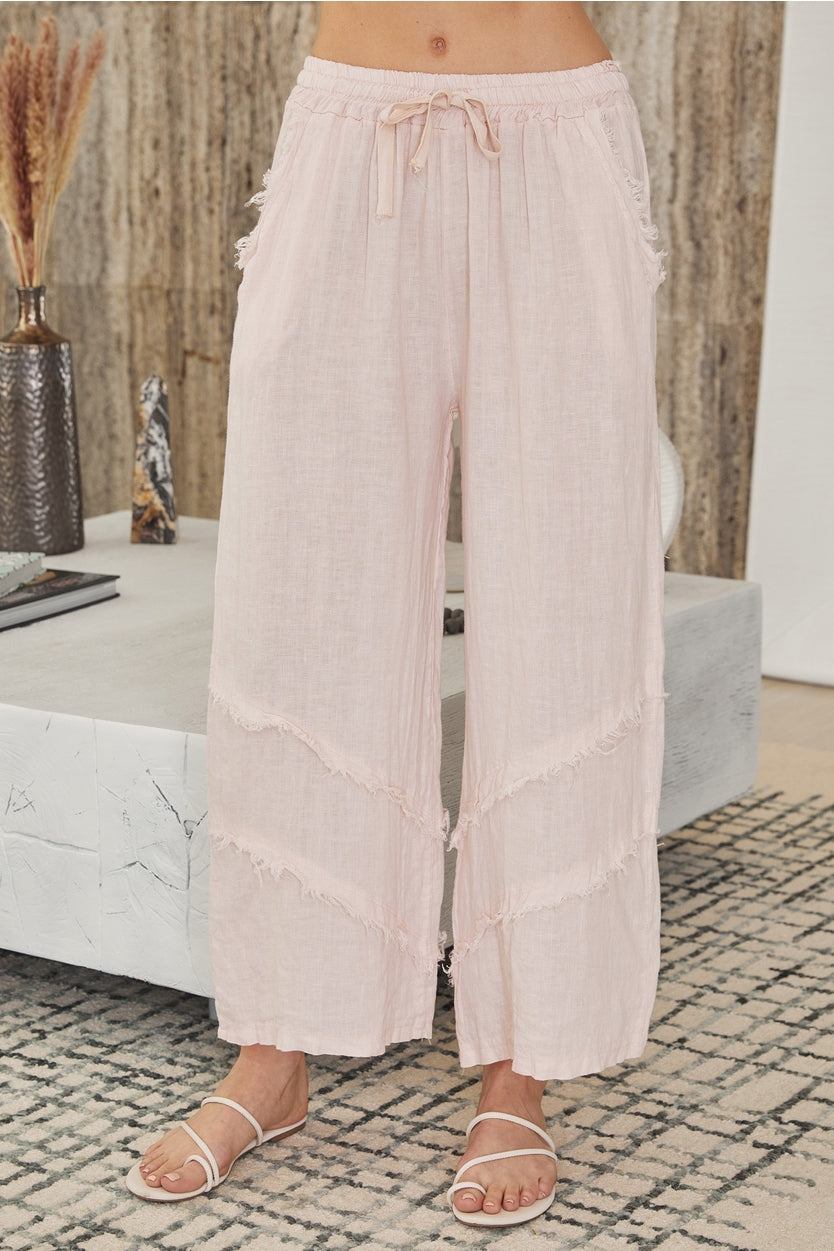 Italian Linen Frill Trim Palazzo Pants