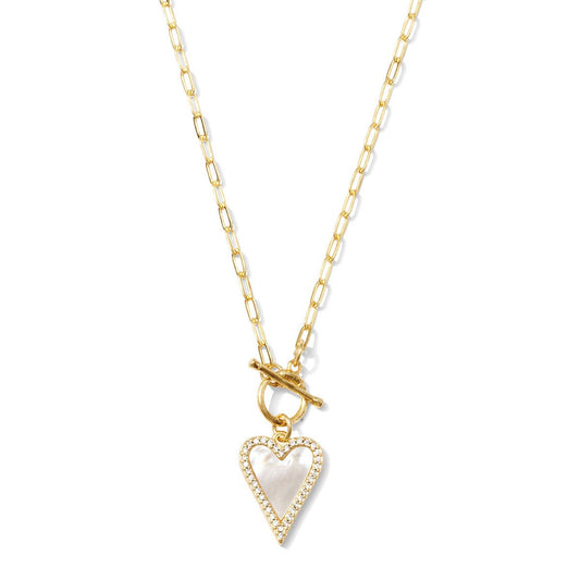 Mother of Pearl Pave Heart Toggle Necklace