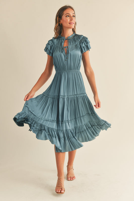 Long Short Sleeve Ruffle Dress