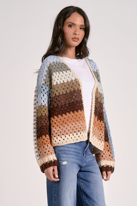 Crochet Stripe Cardigan Sweater